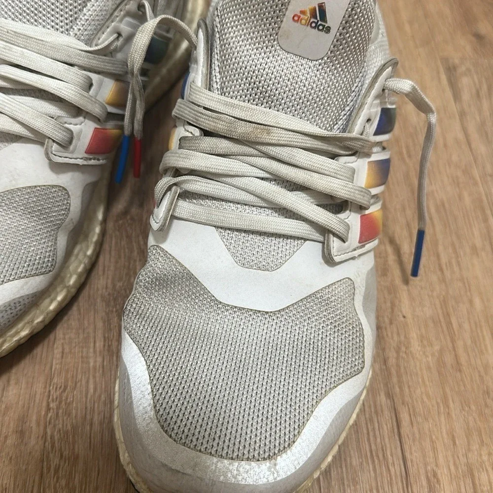 Adidas | Woman's Ultraboost S&L Pride White Rainbow Running Shoes, Size 8.5